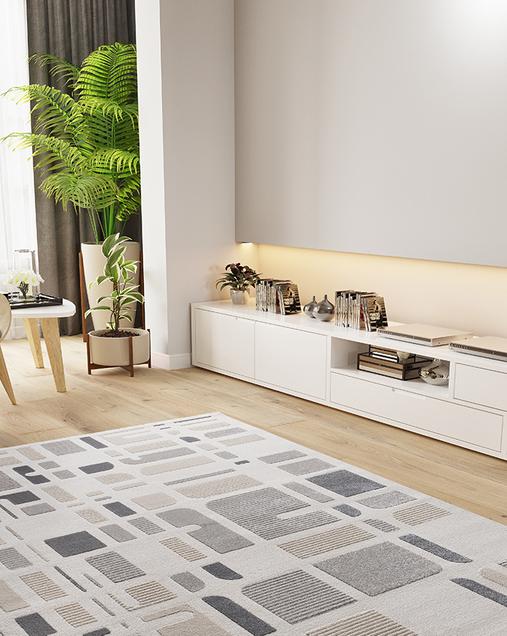 Alfombra Geométrica Con Relieve Flora 12955 19 Plata