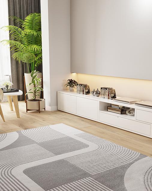 Alfombra Geométrica Con Relieve Flora 12960 19 Plata