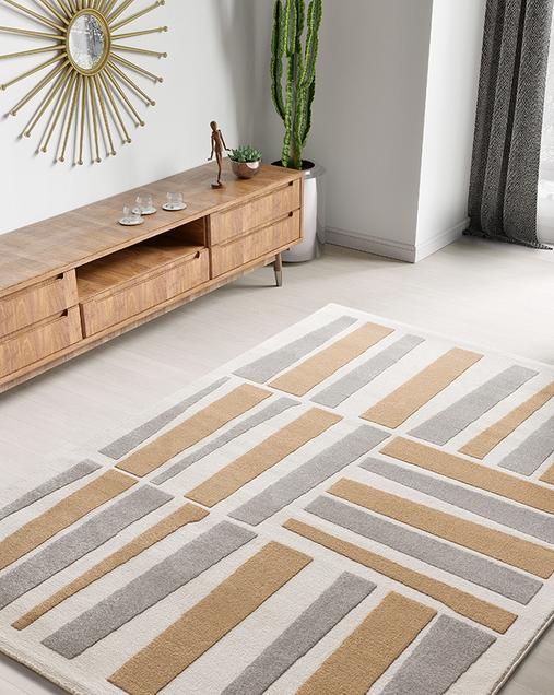Alfombra Geométrica Con Relieve Flora 12967 19 Plata