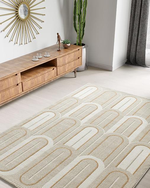 Alfombra Geométrica Con Relieve Flora 12968 04 Blanco