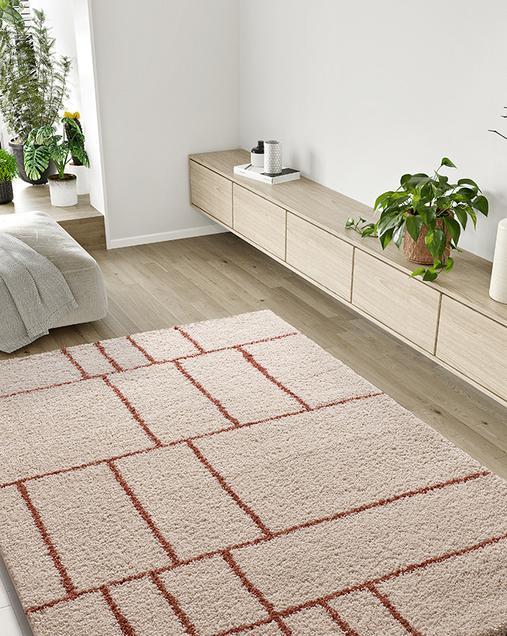 Alfombra Shaggy Estilo Geométrico Helia 8815 05 Caldera