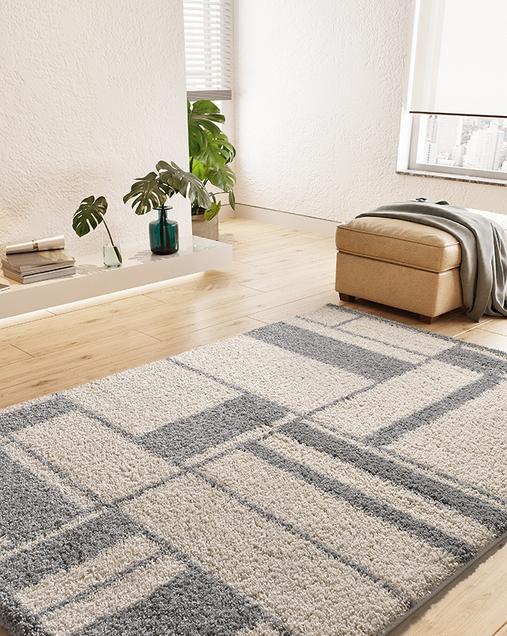 Alfombra Shaggy Estilo Geométrico Helia 8816 19 Plata