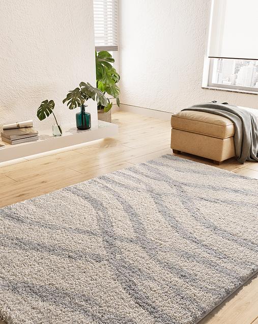 Alfombra Shaggy Estilo Geométrico Helia 8817 19 Plata