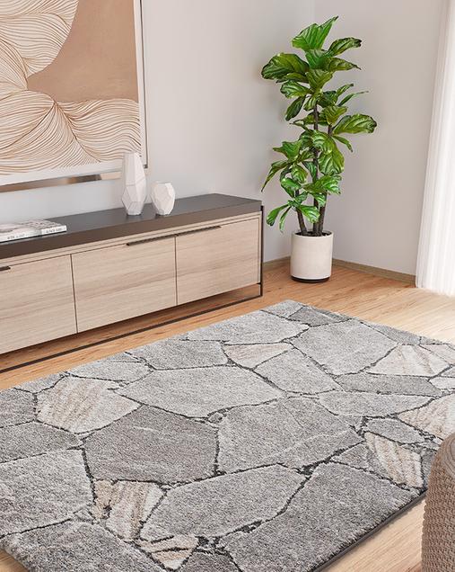 Alfombra Shaggy Efecto Mármol Kivet 9055 14 Gris